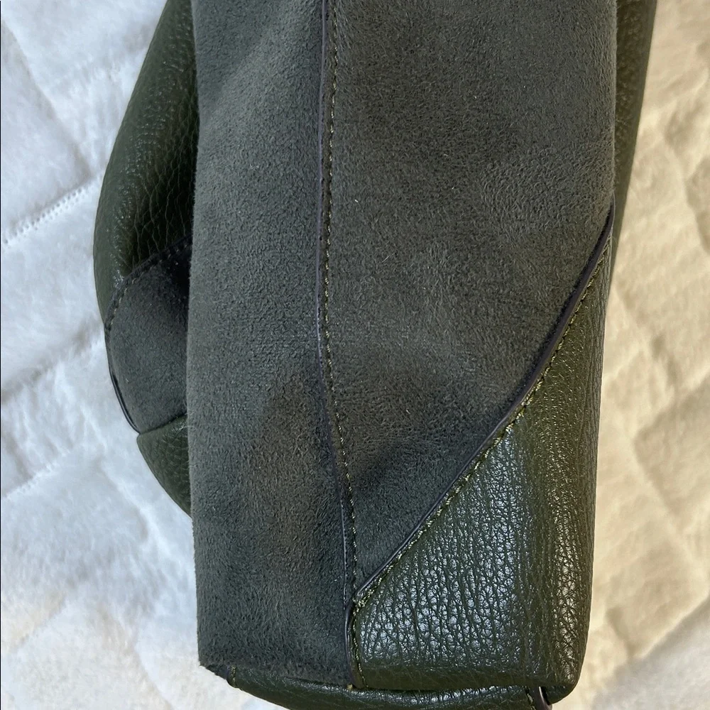 Olive Green Leather And Suede Hobo Tote Bag - Picture 9 of 10